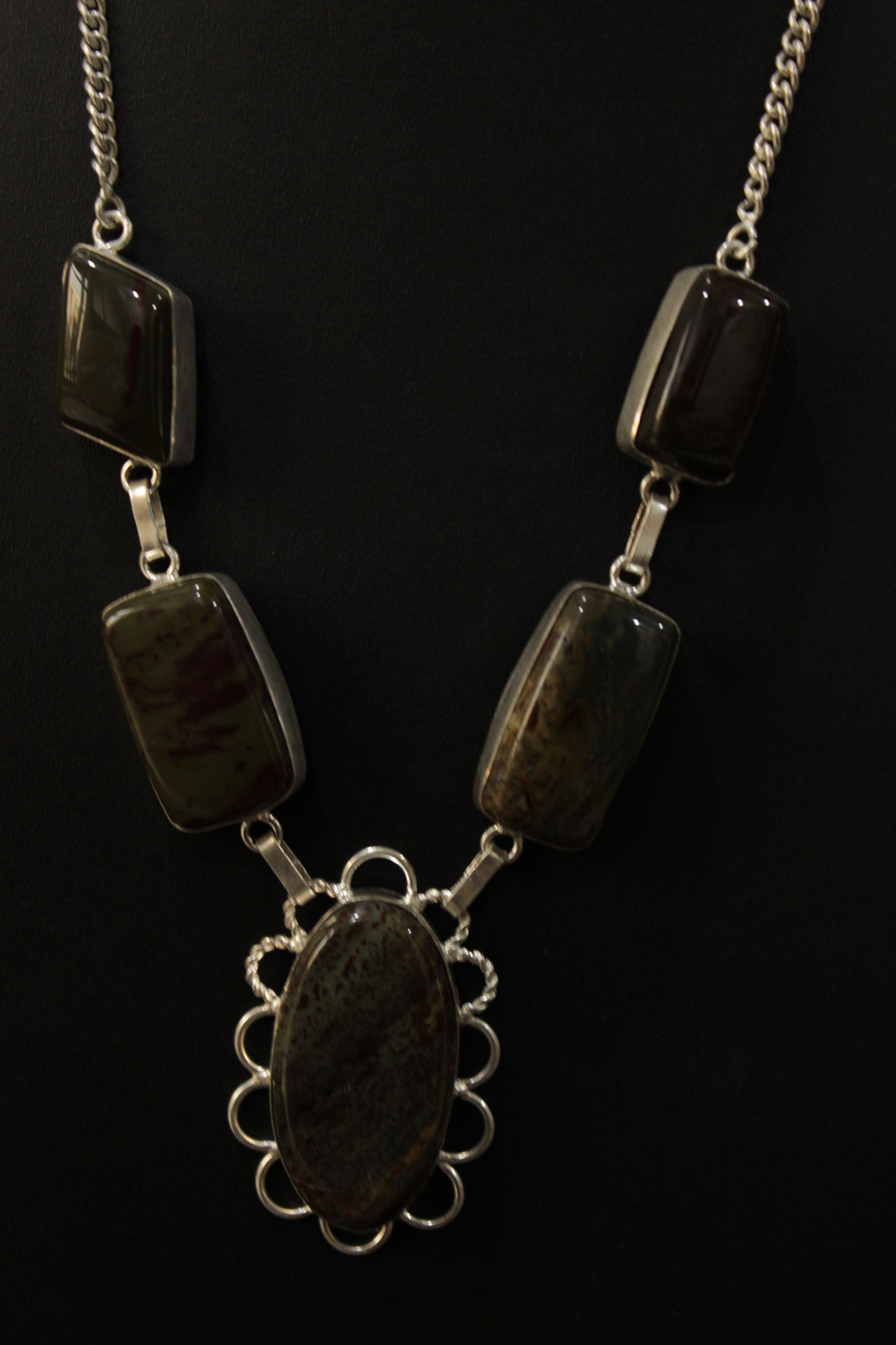 Handcrafted Blood Jasper Natural Gemstone Embedded Necklace