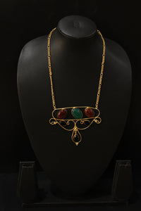 Green Onyx and Red Onyx Natural Gemstone Embedded Gold Plated Necklace