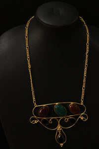 Green Onyx and Red Onyx Natural Gemstone Embedded Gold Plated Necklace