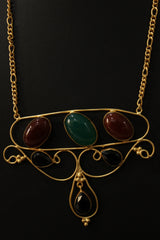 Green Onyx and Red Onyx Natural Gemstone Embedded Gold Plated Necklace