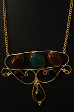 Load image into Gallery viewer, Green Onyx and Red Onyx Natural Gemstone Embedded Gold Plated Necklace
