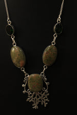 Load image into Gallery viewer, Unakite Chrome Diopside Quartz Natural Gemstone Embedded Silver Plated Necklace

