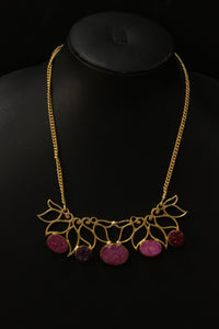 Pink Titanium Druzy Natural Gemstone Embedded Gold Plated Necklace