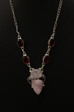Load image into Gallery viewer, Crystal Druzy and Garnet Druzy Natural Gemstone Embedded Silver Plated Necklace
