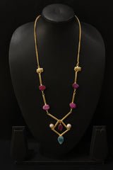 Elephant Charm Pink Druzy Gemstone Gold Plated Necklace
