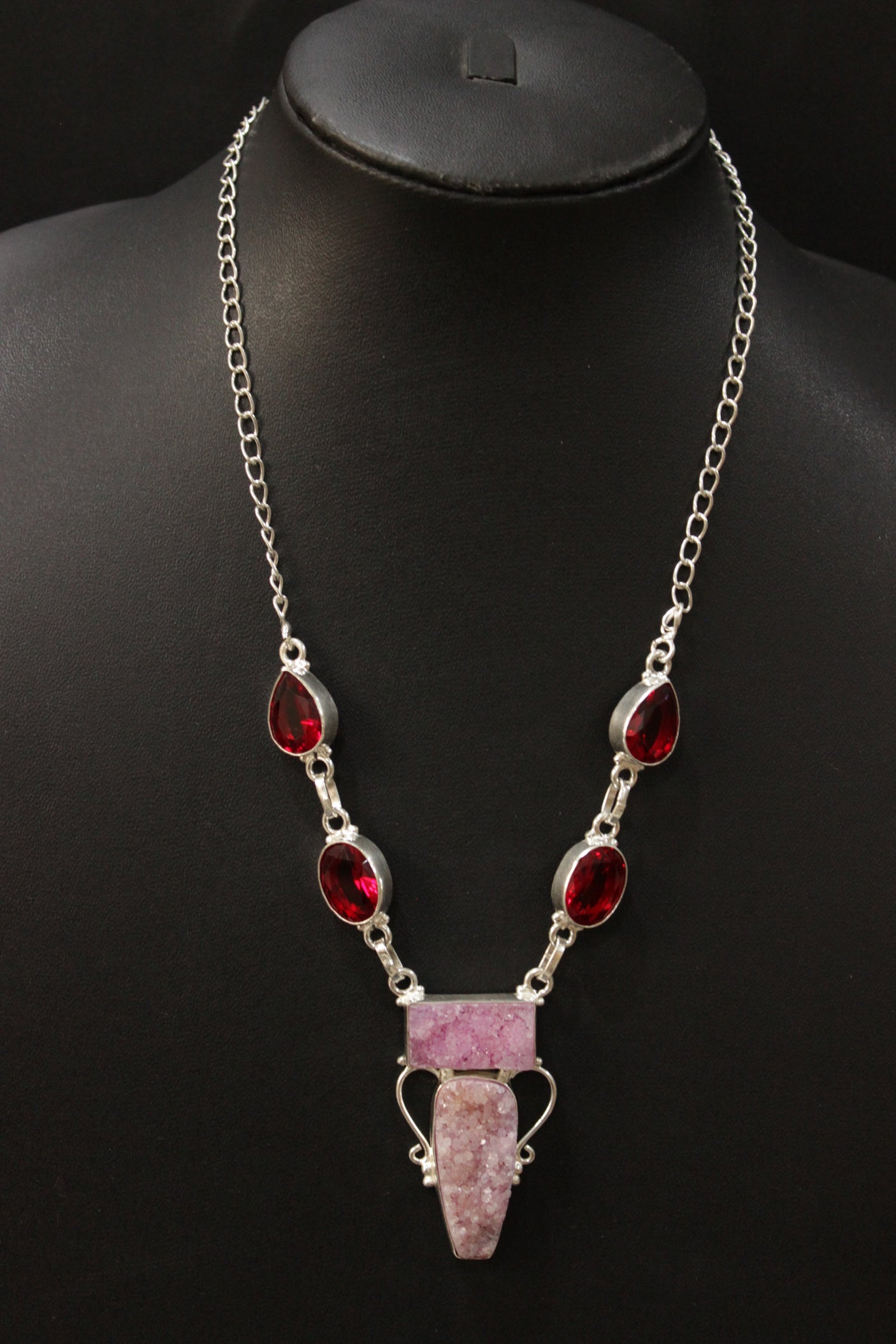 Pink Sugar Druzy Natural Gemstone Embedded Gold Plated FashionNecklace