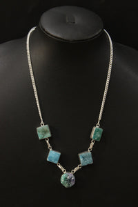 Multi Sugar Druzy Rare Natural Gemstone Embedded Silver Plated Handmade Necklace