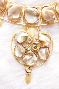 Baroque Pearls Natural Gemstones Embedded Gold Toned Versatile Brass Necklace Set