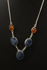 Load image into Gallery viewer, Titanium Druzy Amber Natural Gemstone Embedded Silver Plated Necklace
