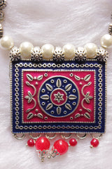 Pink and Violet Meenakari Work Pendant Red Glass Beads Closure Necklace