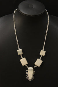 Dendrite Agate Natural Gemstone Embedded Silver Plated Necklace