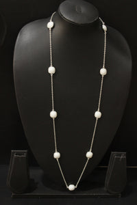 Faceted White Coral Quartz Gemstone Embedded Silver Plated Bezel Connector Chain Necklace