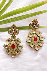 Pink Natural Glass Beads Stringed Kundan Long Necklace Set