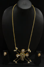 Load image into Gallery viewer, Baroque Pearls Natural Gemstones &amp; Kundan Stones Embedded Gold Toned Versatile Brass Necklace Set
