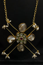 Load image into Gallery viewer, Baroque Pearls Natural Gemstones &amp; Kundan Stones Embedded Gold Toned Versatile Brass Necklace Set
