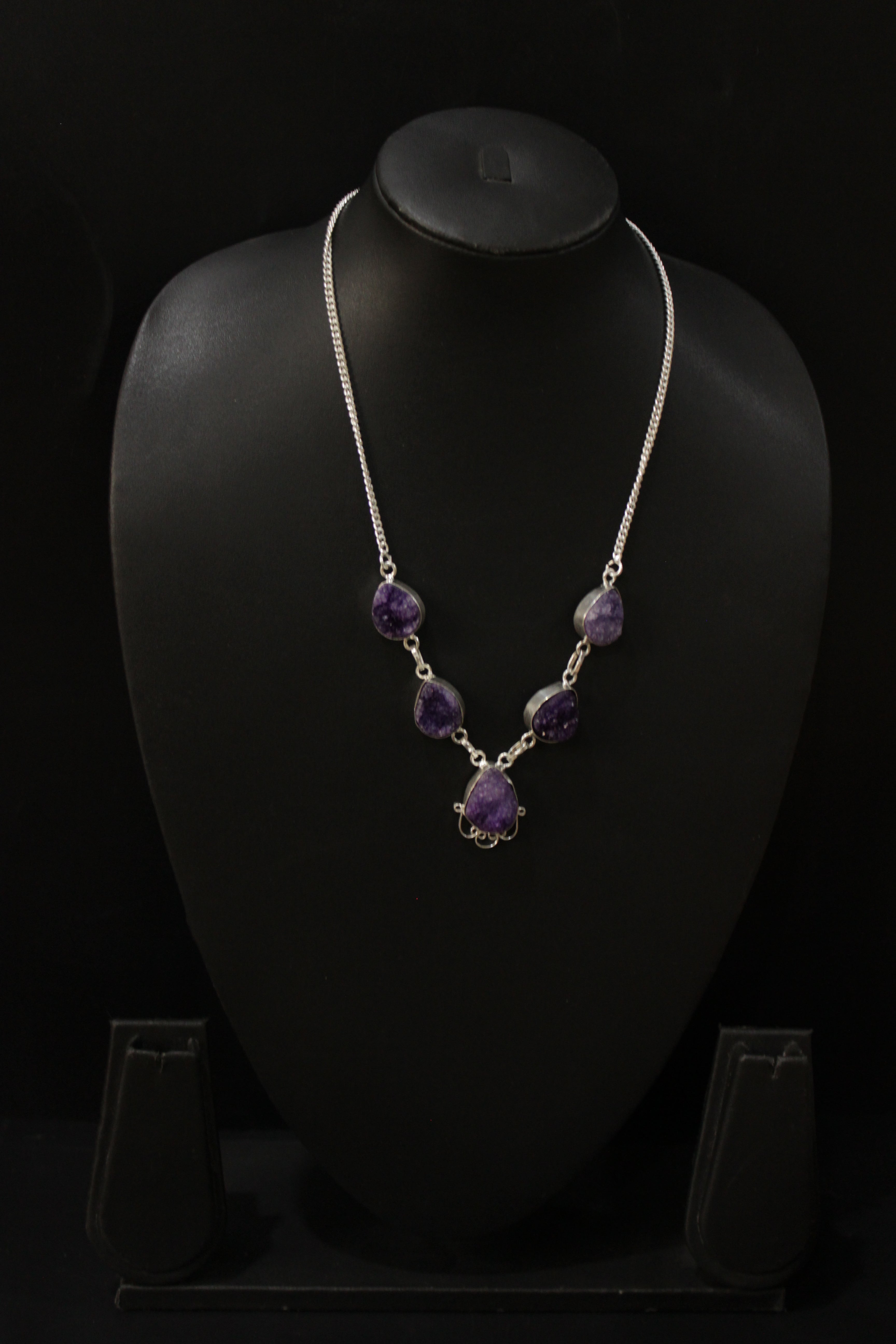 Purple Sugar Druzy Gemstone Embedded Ethnic Handmade Necklace