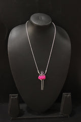 Pink Crystal Druzy Amethyst Rough Natural Gemstone Embedded Silver Plated Necklace
