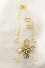 Load image into Gallery viewer, Baroque Pearls Natural Gemstones &amp; Kundan Stones Embedded Gold Toned Versatile Brass Necklace Set
