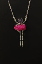 Load image into Gallery viewer, Pink Crystal Druzy Amethyst Rough Natural Gemstone Embedded Silver Plated Necklace
