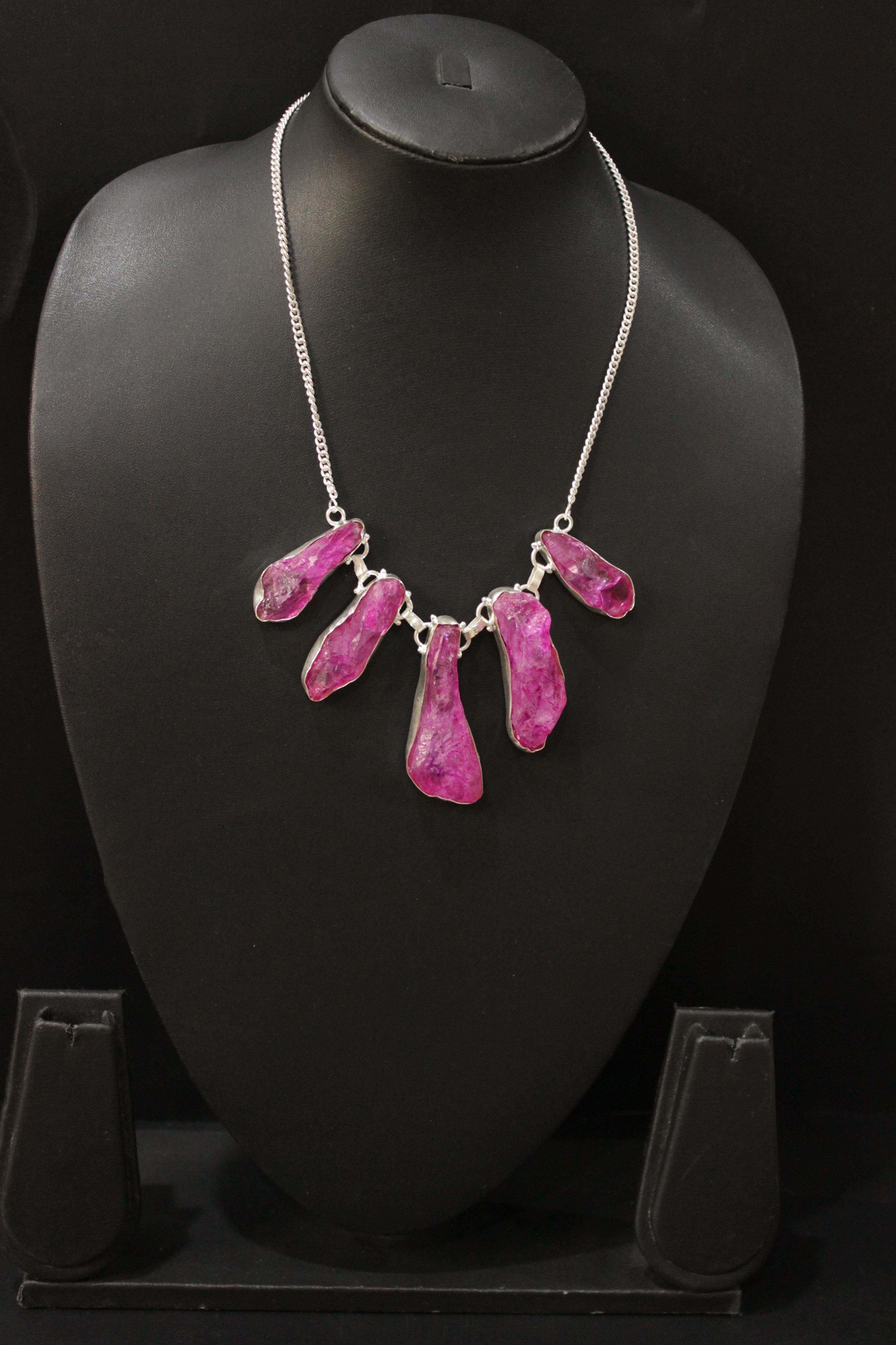 Pink Rock Quartz Natural Gemstone Embedded Silver Plated Necklace