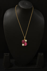 Baroque Pink Sugar Druzy Natural Gemstone Embedded Gold Plated Necklace