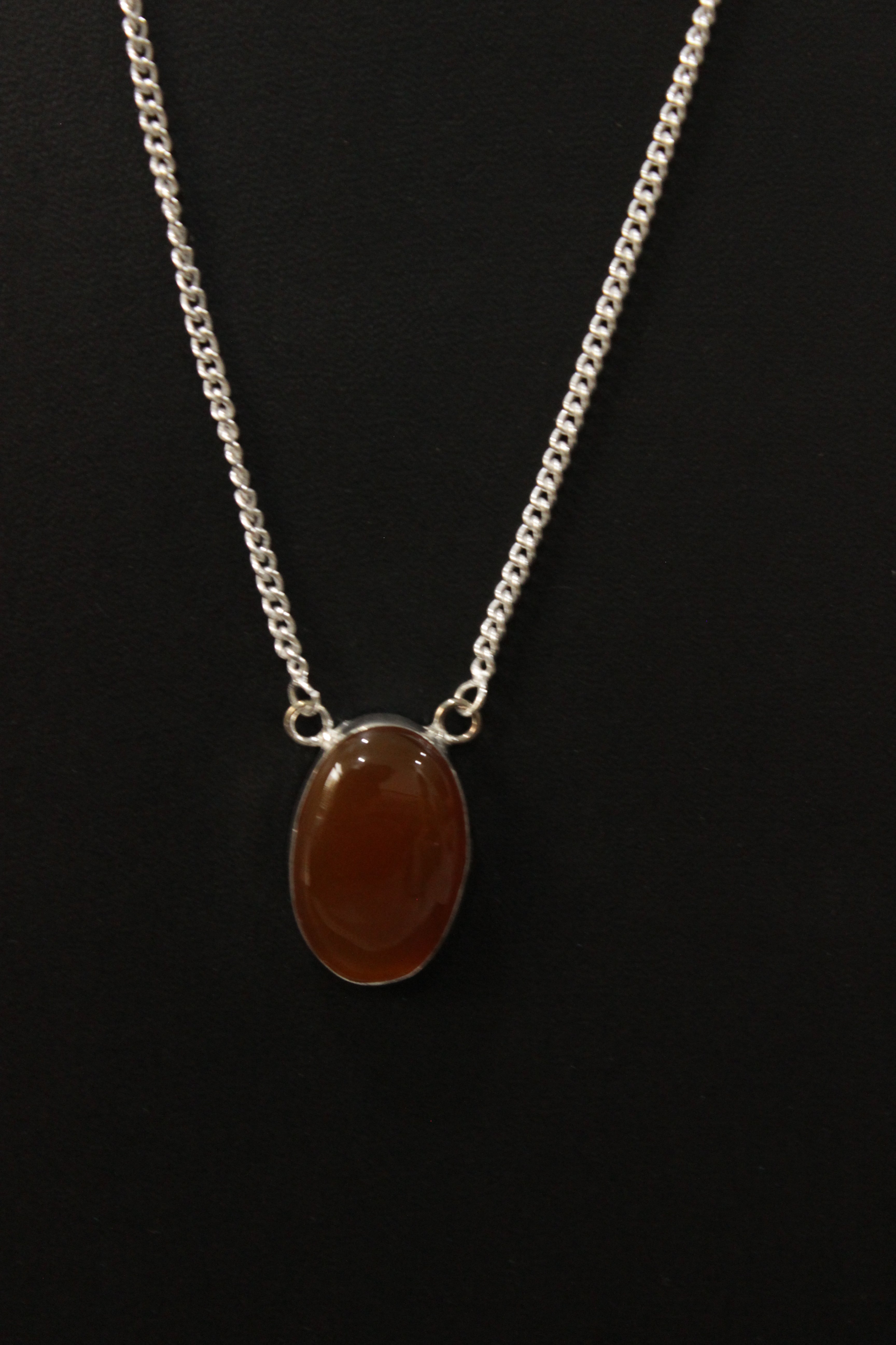 Brown Agate Oval Shiny Gemstone Embedded Silver Plated Necklace