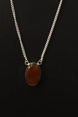 Brown Agate Oval Shiny Gemstone Embedded Silver Plated Necklace