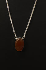 Load image into Gallery viewer, Brown Agate Oval Shiny Gemstone Embedded Silver Plated Necklace

