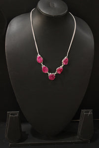 Pink Sugar Druzy Natural Gemstone Embedded Silver Plated Necklace