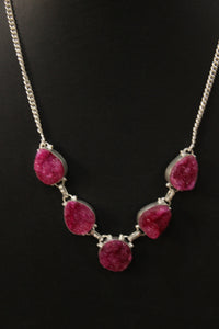 Pink Sugar Druzy Natural Gemstone Embedded Silver Plated Necklace