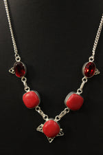 Load image into Gallery viewer, Red Coral Garnet Quartz Gemstone Embedded Silver Plated Necklace
