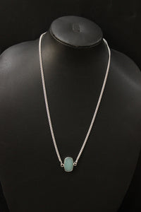 Green Chalcedony Cut Natural Gemstone Embedded Silver Plated Necklace