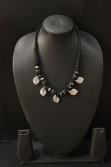 Delicate Leaf Charms Fabric Beads Black Thread Braided Necklace