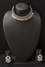 Load image into Gallery viewer, Braided Black Threads Stamped Metal Charms Choker Necklace Set
