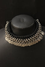 Load image into Gallery viewer, Braided Black Threads Stamped Metal Charms Choker Necklace Set
