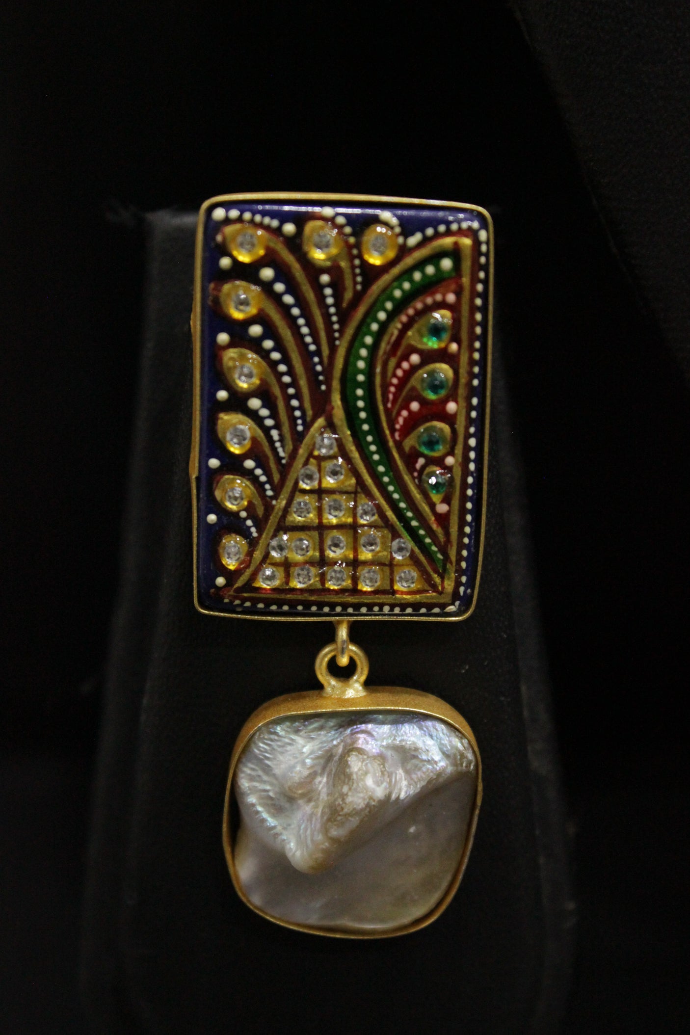 Baroque Pearl Natural Gemstones Embedded Statement Meenakari Work Pendant Elaborate Ethnic Necklace Set