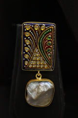 Baroque Pearl Natural Gemstones Embedded Statement Meenakari Work Pendant Elaborate Ethnic Necklace Set