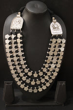 Load image into Gallery viewer, 3 Layer Stringed Glass Beads and Stamped Metal Charms Necklace
