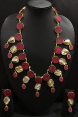 Baroque Pearl and Pink Raw Natural Gemstones Embedded Statement Elaborate Versatile Necklace Set