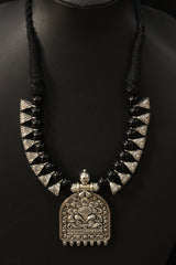 Stringed Glass Beads and Charms Statement Flower Motif Metal Pendant Necklace Set