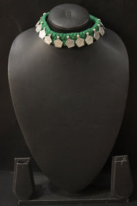 Green Braided Threads Metal Charms Necklace