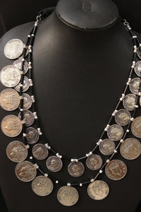 Vintage Stamped Coins Glass Beads Necklace Set