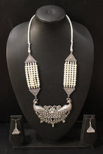 Load image into Gallery viewer, Statement Peacock Pendant Stringed White Beads Necklace Set
