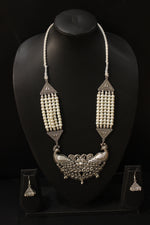Load image into Gallery viewer, Statement Peacock Pendant Stringed White Beads Necklace Set
