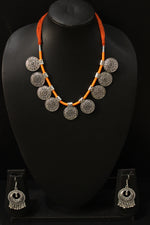 Load image into Gallery viewer, Orange Braided Threads Round Metal Charms Choker Necklace Set
