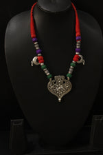 Load image into Gallery viewer, Multi-Color Fabric Beads Paan Shape Pendant Braided Threads Necklace Set
