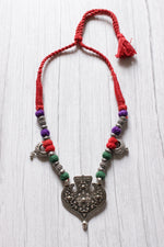 Load image into Gallery viewer, Multi-Color Fabric Beads Paan Shape Pendant Braided Threads Necklace Set
