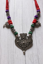 Load image into Gallery viewer, Multi-Color Fabric Beads Paan Shape Pendant Braided Threads Necklace Set
