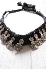 Metal Charms Embellished Black Braided Threads Necklace