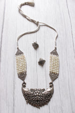 Load image into Gallery viewer, Statement Peacock Pendant Stringed White Beads Necklace Set
